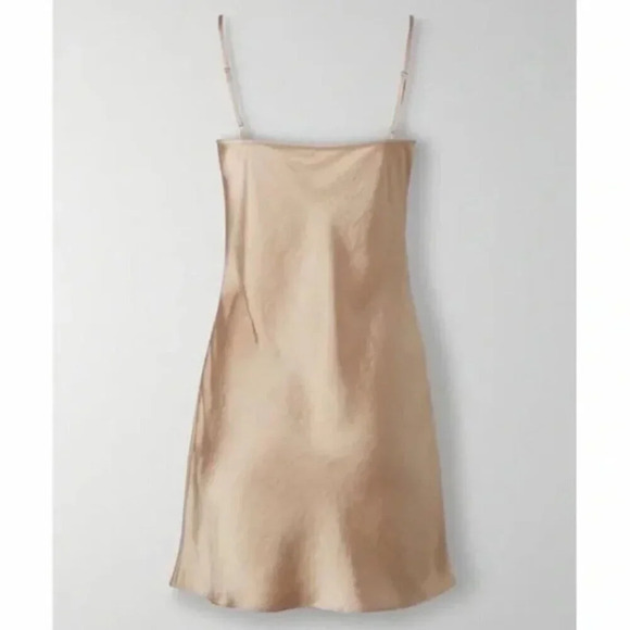 Aritzia Wilfred Only Slip Mini Dress Bronze Gold Tan Size XS - Picture 2 of 8